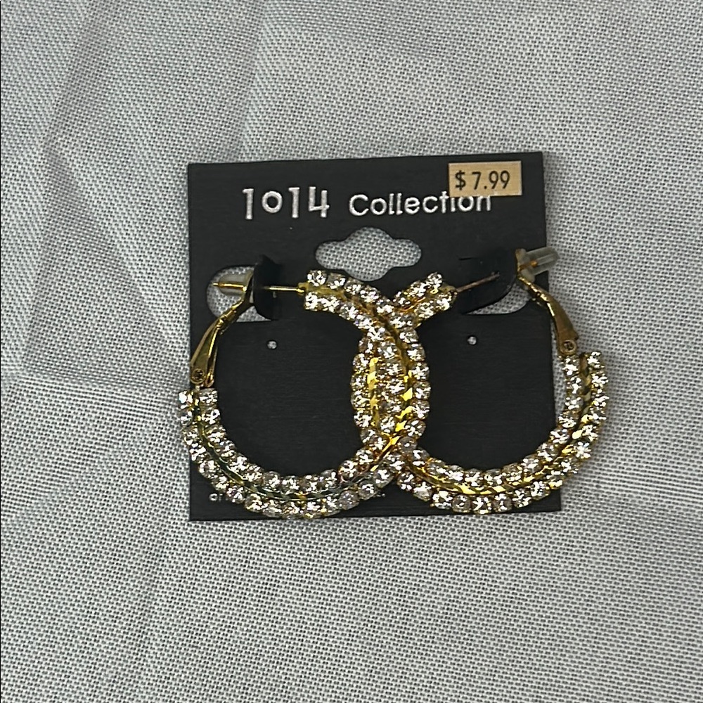 Gold and Silver Rhinestone Hoop Earrings